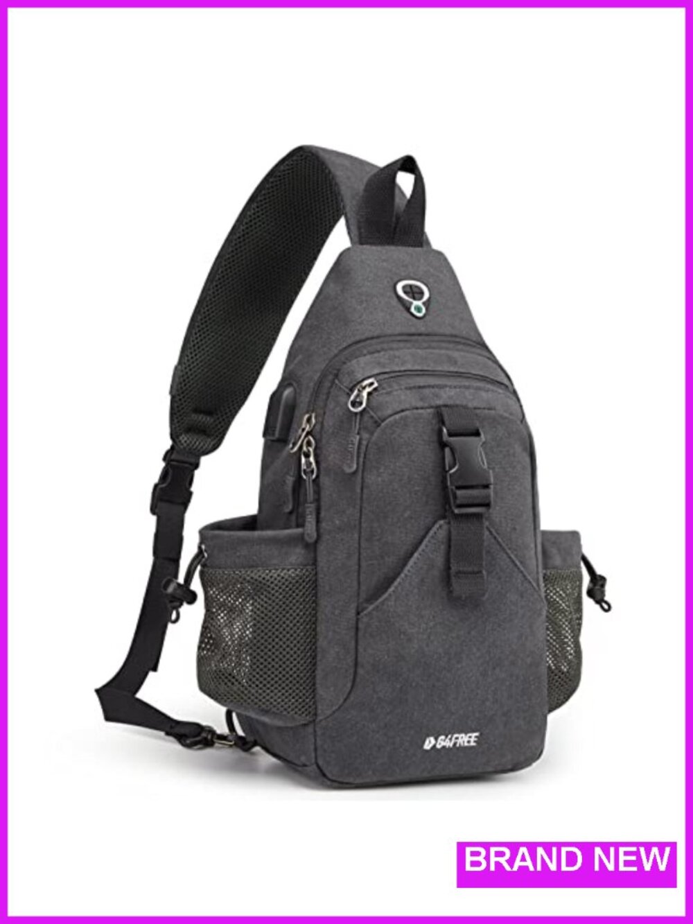 Canvas Crossbody Sling Bag with RFID Blocking USB Port